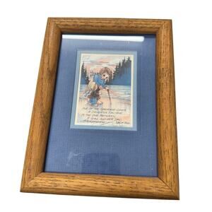Jody Bergsma Signed Numbered Girl And Dad Print Wood Framed 6x8 Vintage 80s Art